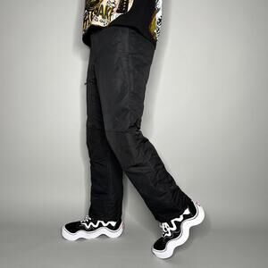 Vintage Y2K Swiss Tech Snow Pants Youth XL Baggy Wide Leg Black Nylon Insulated